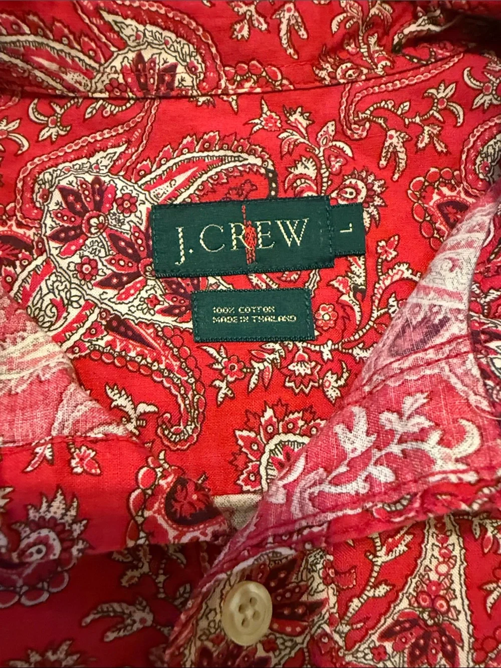 Vintage J. Crew Red Paisley Button-Down Shirt 100% Cotton